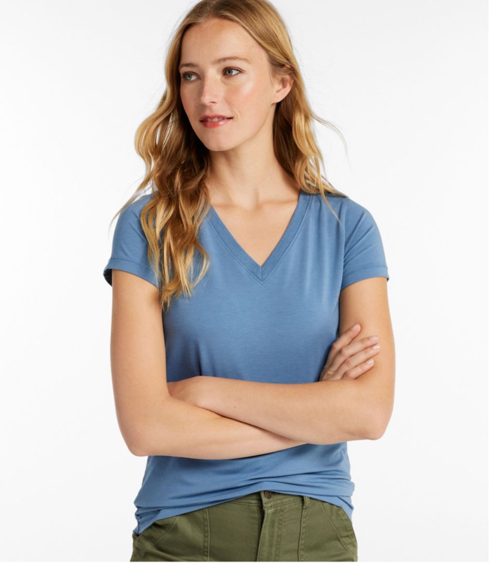 Women's Soft Stretch Supima-Blend Tee, Short-Sleeve V-Neck - Image 2
