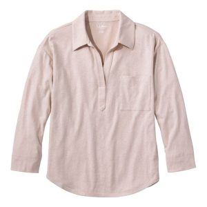 Women's Linen/Cotton Tee, Three-Quarter-Sleeve Splitneck Polo