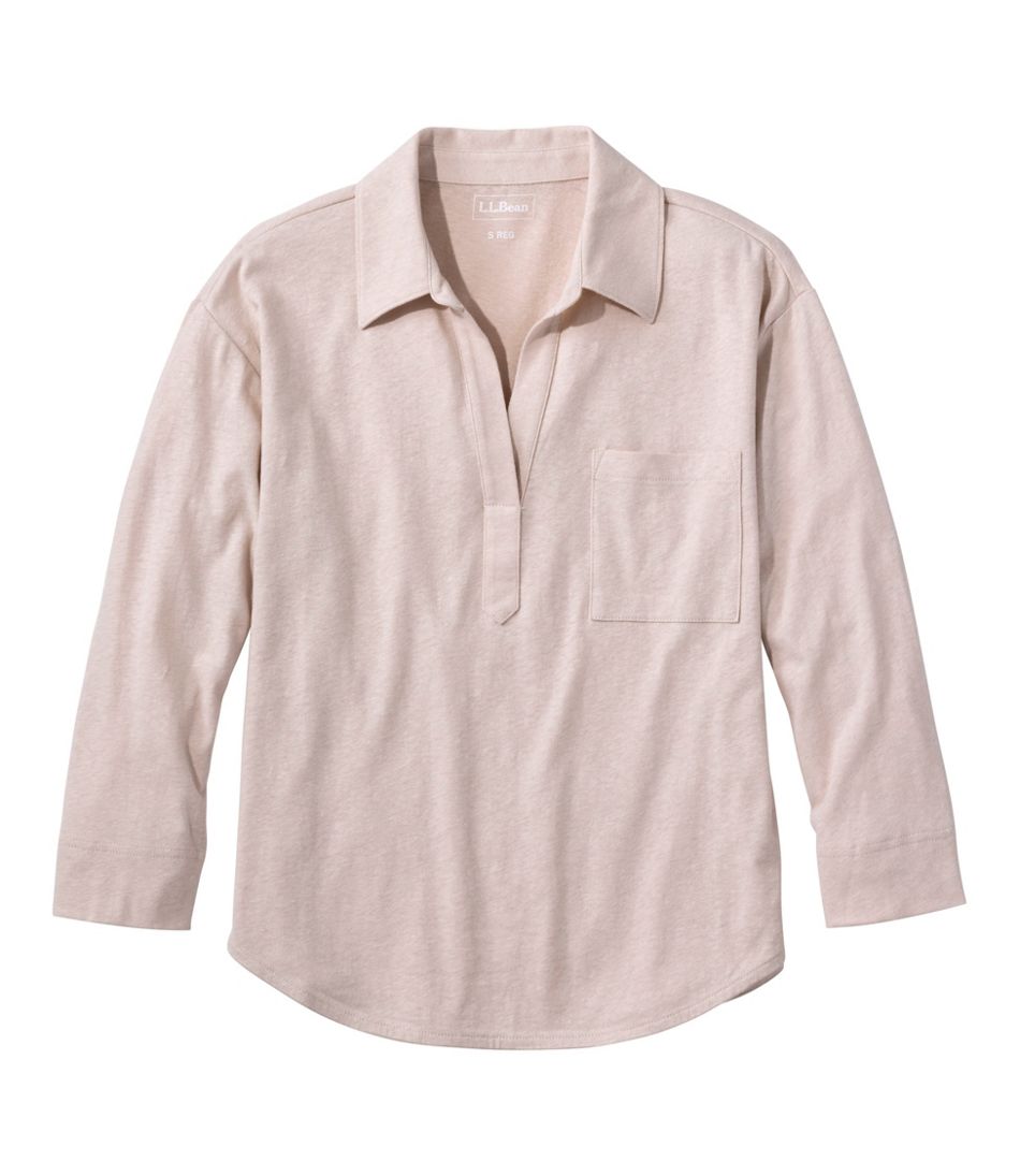 Women's Linen/Cotton Tee, Three-Quarter-Sleeve Splitneck Polo
