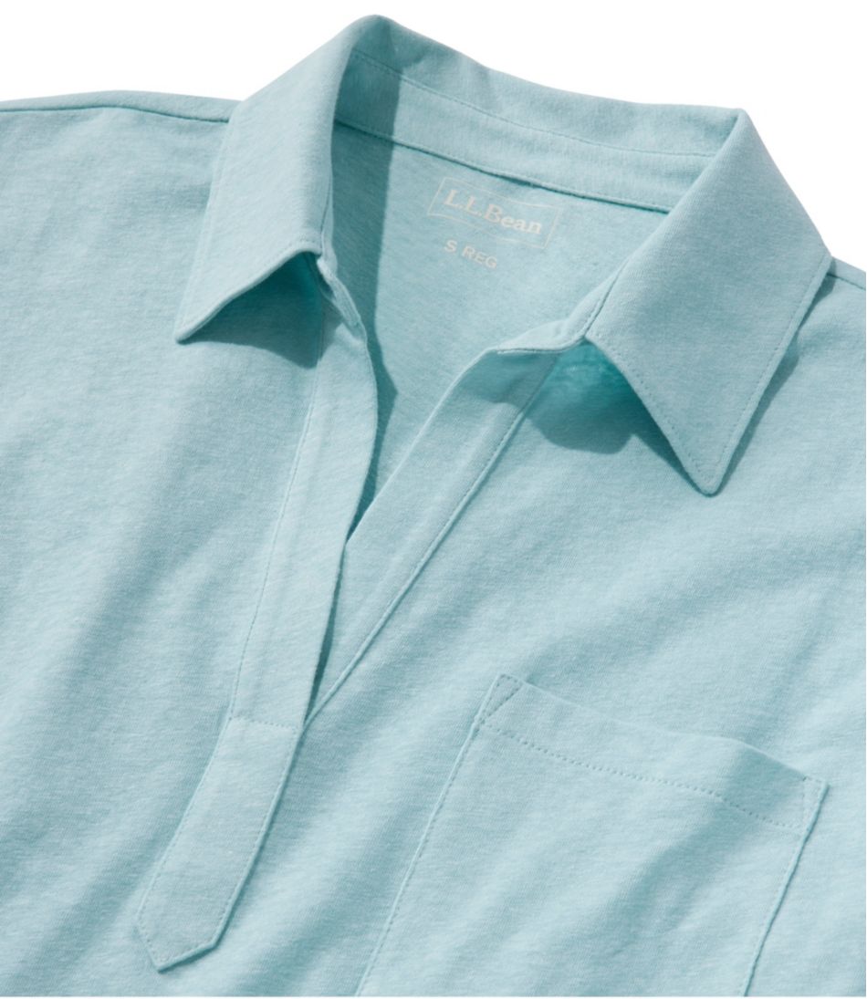 Women's Linen/Cotton Tee, Three-Quarter-Sleeve Splitneck Polo - Image 4