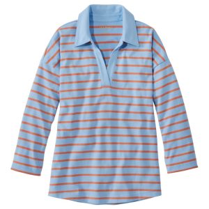 Women's Heritage Mariner Top, Splitneck Polo Three-Quarter-Sleeve Stripe
