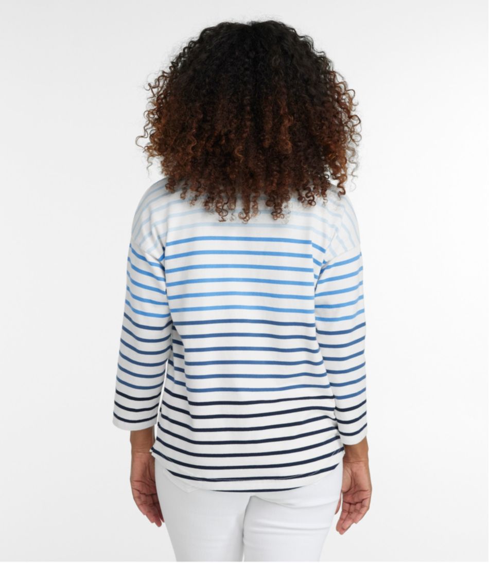 Women's Heritage Mariner Top, Splitneck Polo Three-Quarter-Sleeve Stripe - Image 3