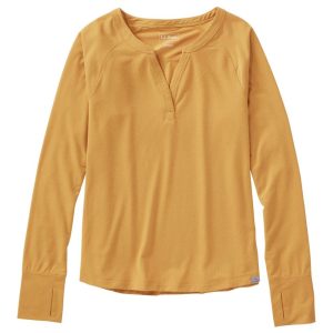 Women's Ribbed Performance Tee, Long-Sleeve Splitneck