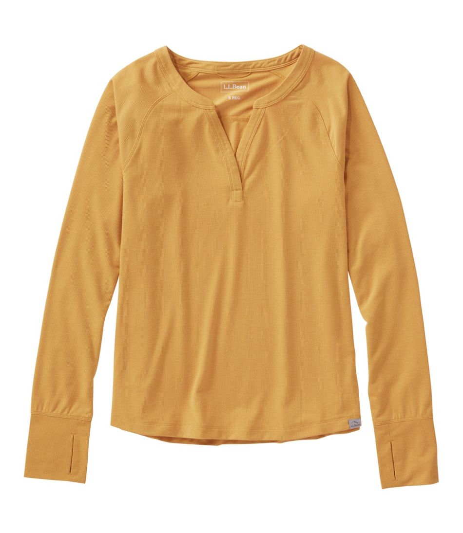 Women's Ribbed Performance Tee, Long-Sleeve Splitneck