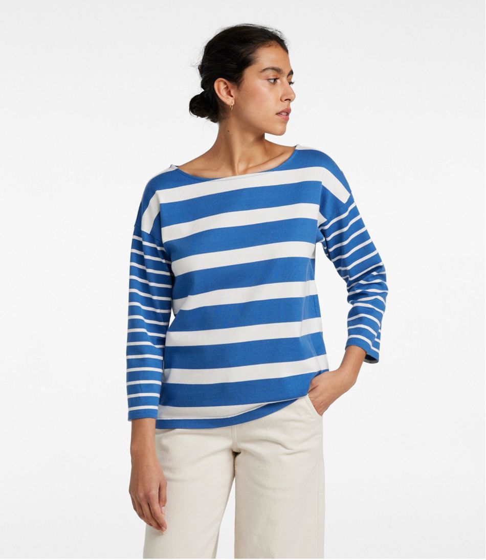 Women's Heritage Mariner Top, Boatneck Three-Quarter-Sleeve Blocked Stripe - Image 2