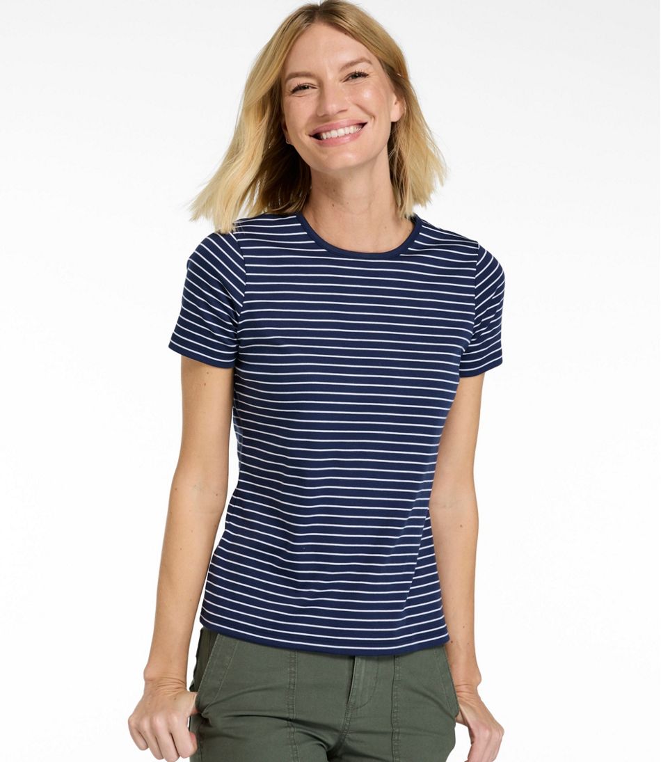 Women's Pima Cotton Tee, Short-Sleeve Crewneck Stripe - Image 2