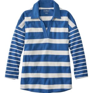 Women's Heritage Mariner Top, Splitneck Polo Three-Quarter-Sleeve, Block Stripe