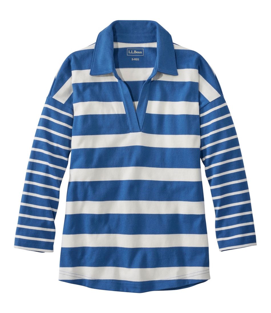 Women's Heritage Mariner Top, Splitneck Polo Three-Quarter-Sleeve, Block Stripe