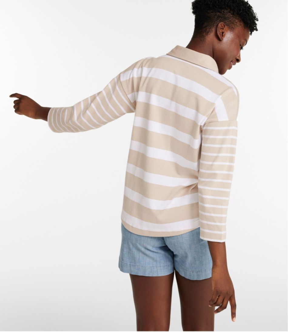 Women's Heritage Mariner Top, Splitneck Polo Three-Quarter-Sleeve, Block Stripe - Image 3