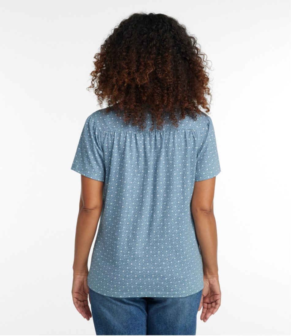 Women's Organic Cotton Tee, Smocked Notch-Neck Short-Sleeve Print - Image 3