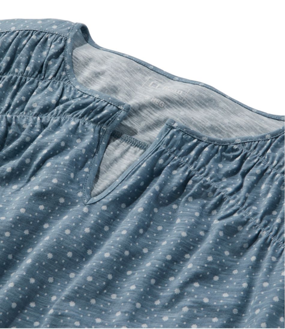 Women's Organic Cotton Tee, Smocked Notch-Neck Short-Sleeve Print - Image 4