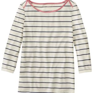 Women's Soft Stretch Supima-Blend Tee, Three-Quarter-Sleeve Boatneck Stripe