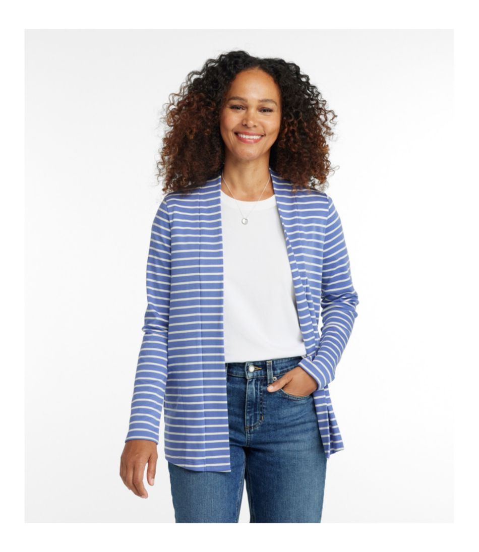 Women's Pima Cotton Open Cardigan, With Pockets Stripe - Image 2