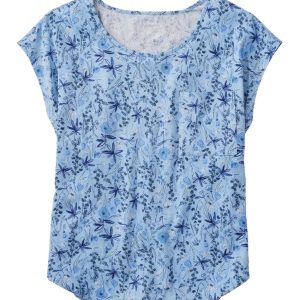 Women's Linen/Cotton Tee, Short-Sleeve Scoopneck Print