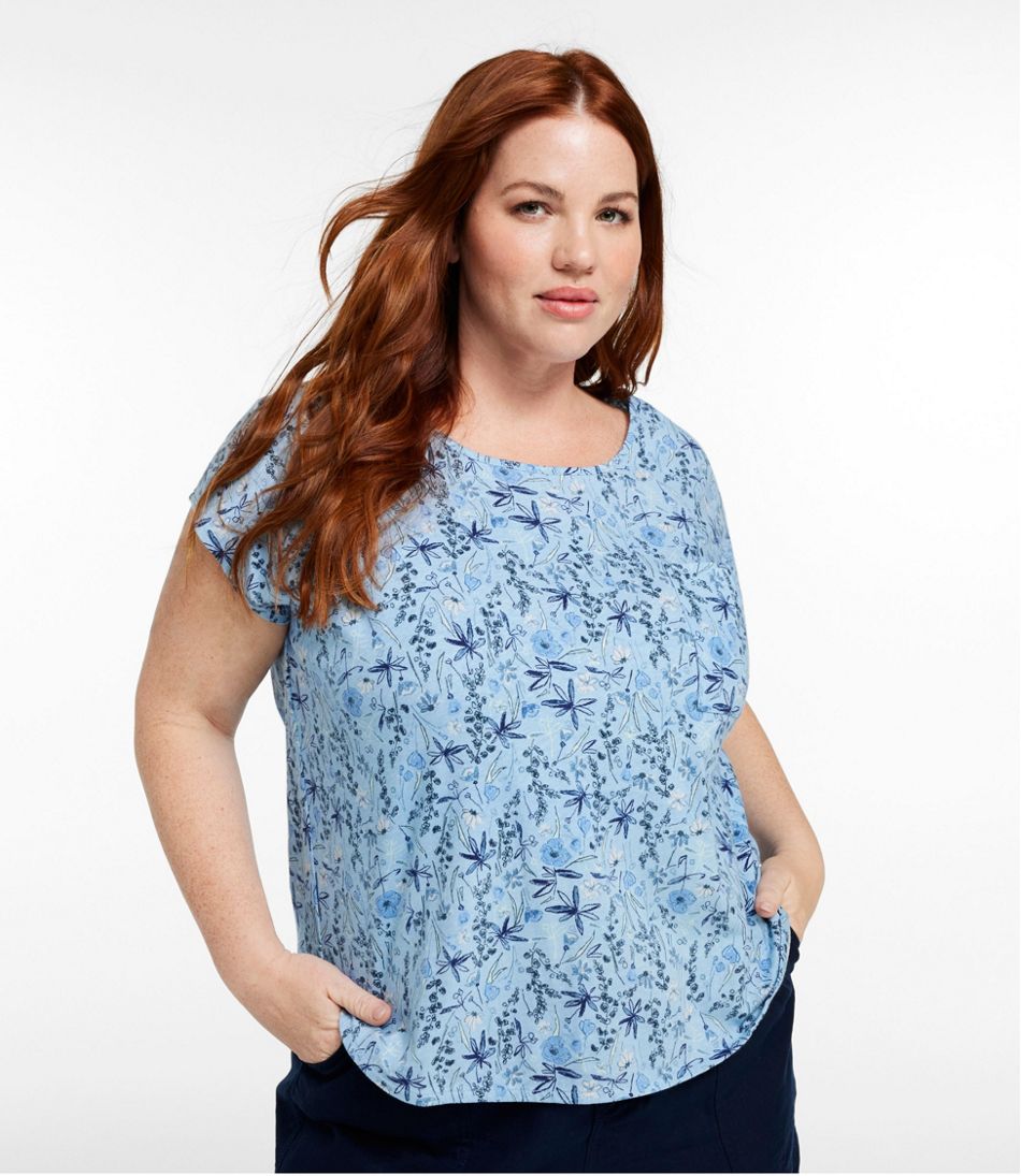 Women's Linen/Cotton Tee, Short-Sleeve Scoopneck Print - Image 2