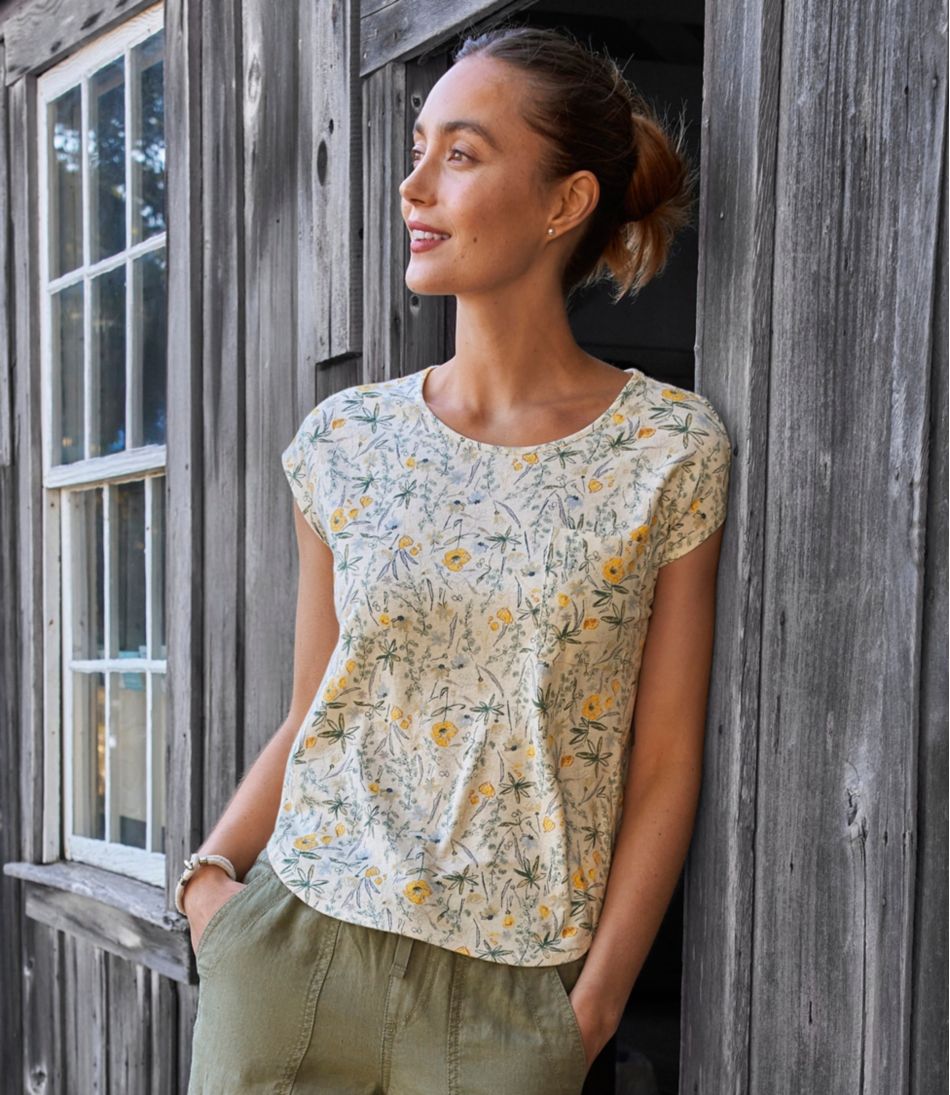 Women's Linen/Cotton Tee, Short-Sleeve Scoopneck Print - Image 5