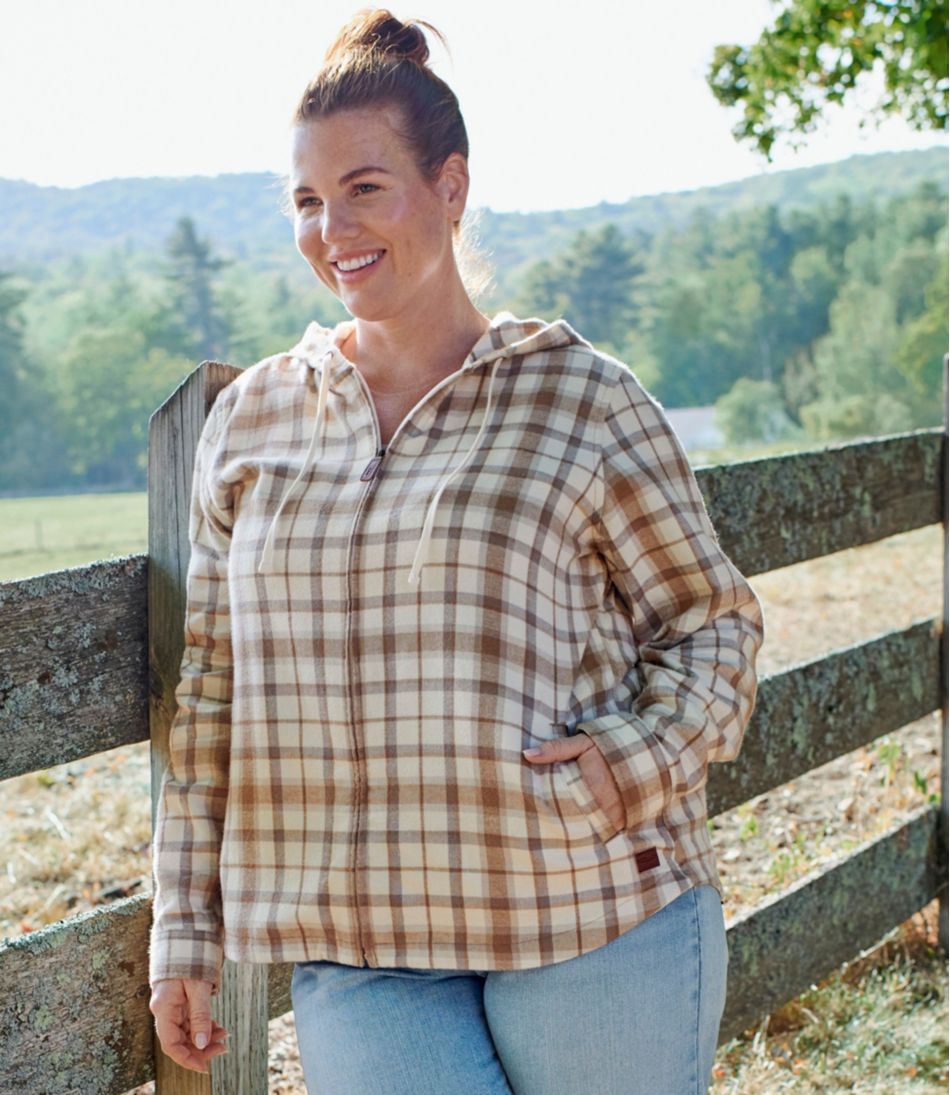 Women's Scotch Plaid Flannel Shirt, Relaxed Zip Hoodie - Image 10