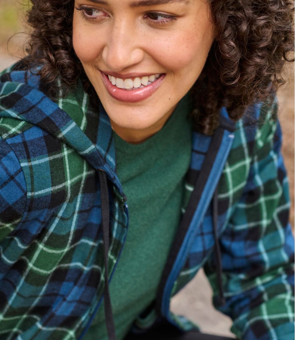 Women's Scotch Plaid Flannel Shirt, Relaxed Zip Hoodie - Image 12
