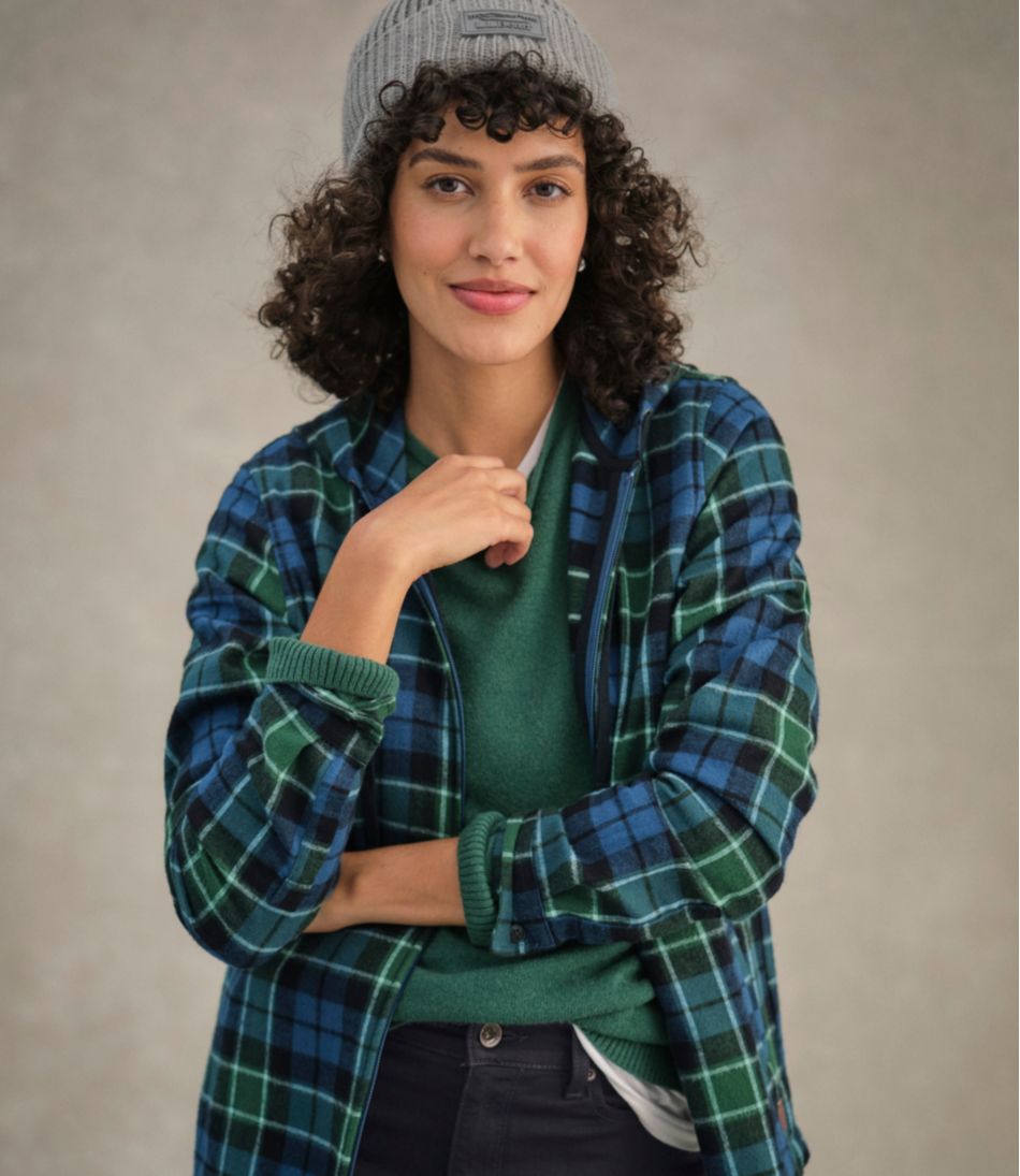 Women's Scotch Plaid Flannel Shirt, Relaxed Zip Hoodie - Image 13