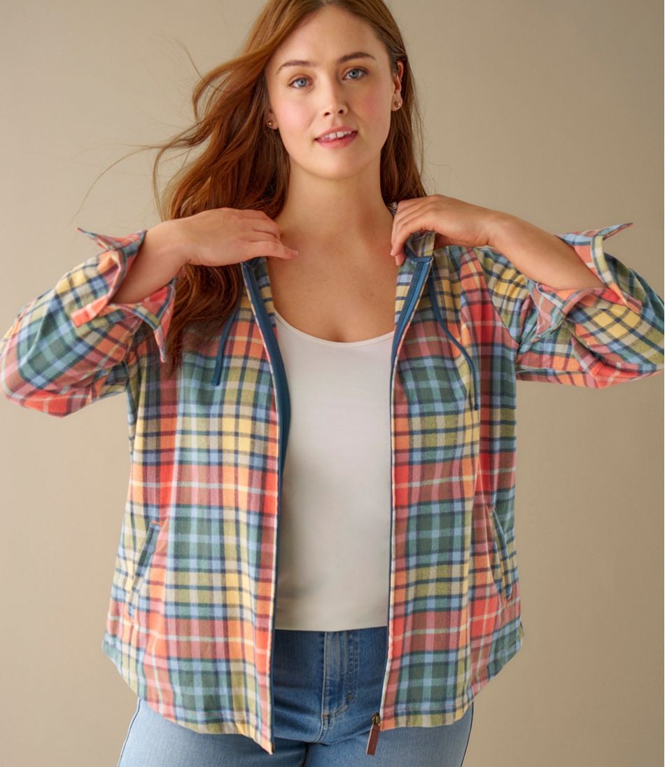 Women's Scotch Plaid Flannel Shirt, Relaxed Zip Hoodie - Image 14