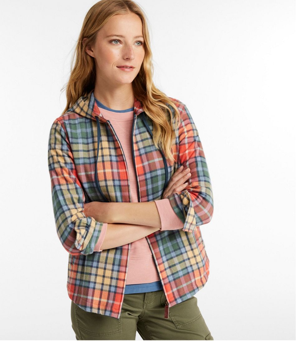 Women's Scotch Plaid Flannel Shirt, Relaxed Zip Hoodie - Image 2