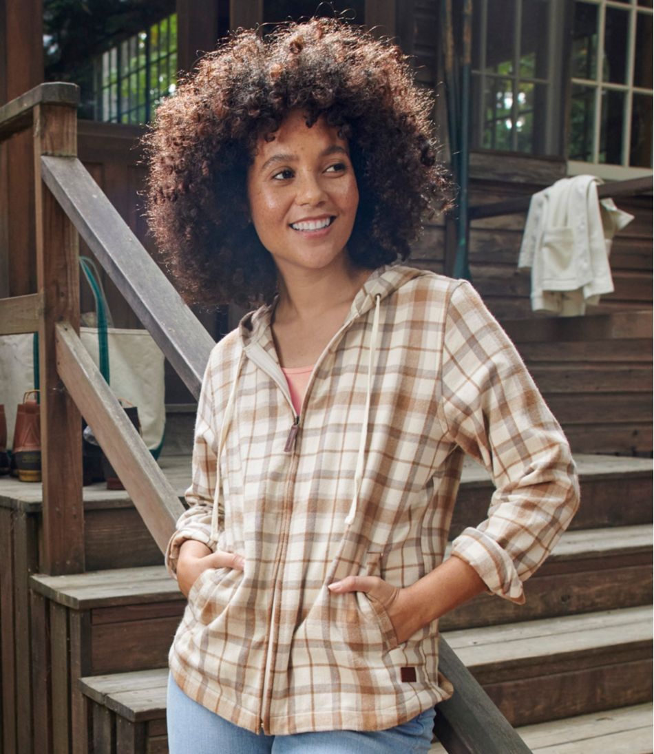 Women's Scotch Plaid Flannel Shirt, Relaxed Zip Hoodie - Image 7