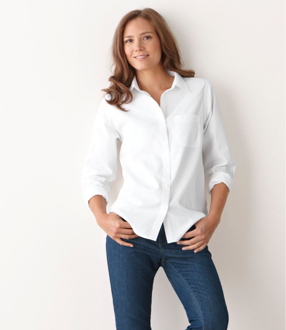 Women's Wrinkle-Free Pinpoint Oxford Shirt, Long-Sleeve Relaxed Fit - Image 5