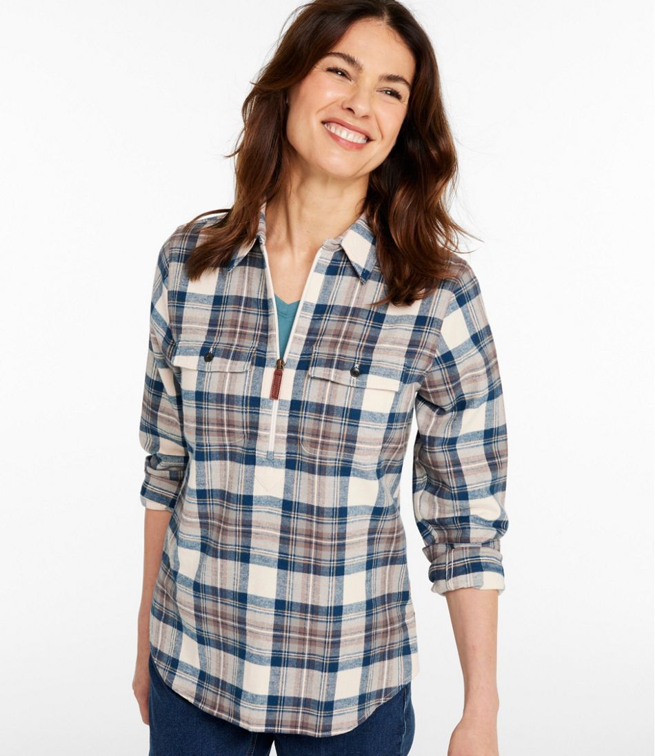 Women's Scotch Plaid Flannel Shirt, Quarter-Zip - Image 2