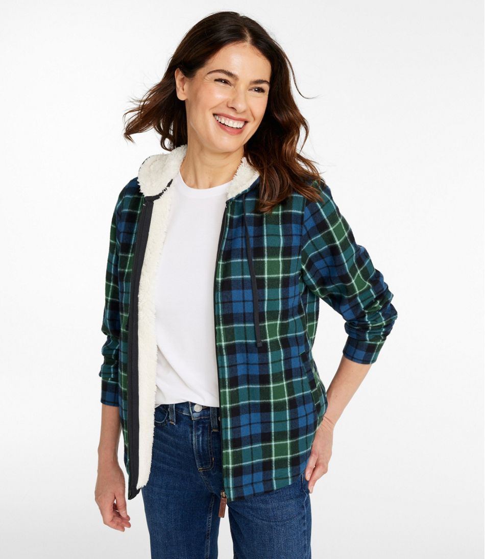 Women's Scotch Plaid Flannel Shirt, Sherpa-Lined Zip Hoodie - Image 2