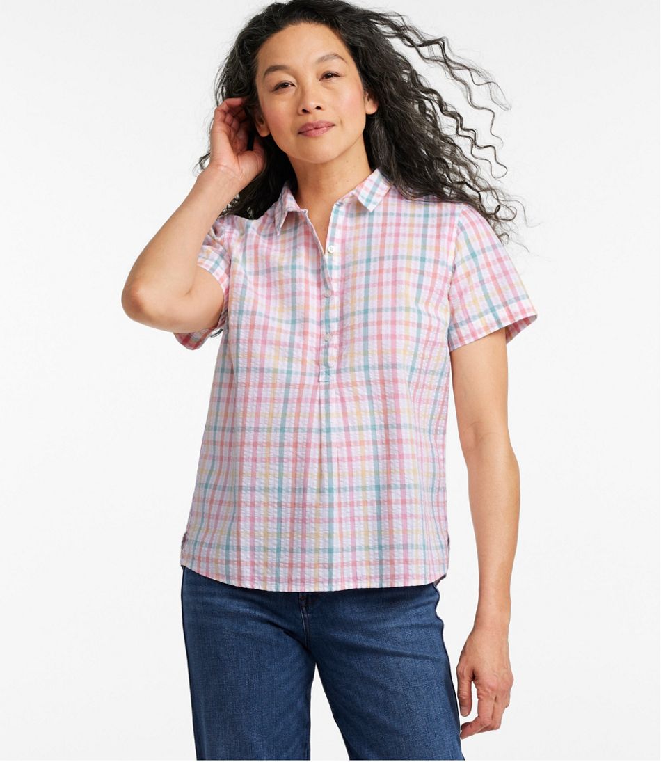 Women's Vacationland Seersucker Shirt, Short-Sleeve Popover Plaid - Image 2