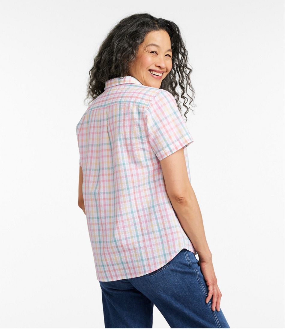 Women's Vacationland Seersucker Shirt, Short-Sleeve Popover Plaid - Image 3