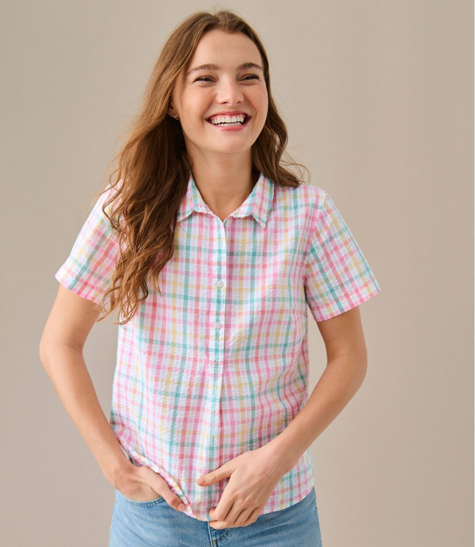 Women's Vacationland Seersucker Shirt, Short-Sleeve Popover Plaid - Image 6
