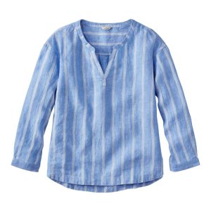 Women's Premium Washable Linen Shirt, Splitneck Stripe