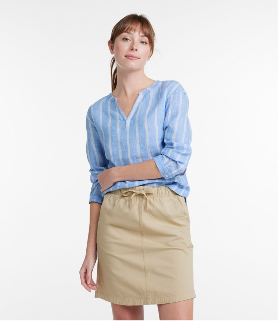 Women's Premium Washable Linen Shirt, Splitneck Stripe - Image 2