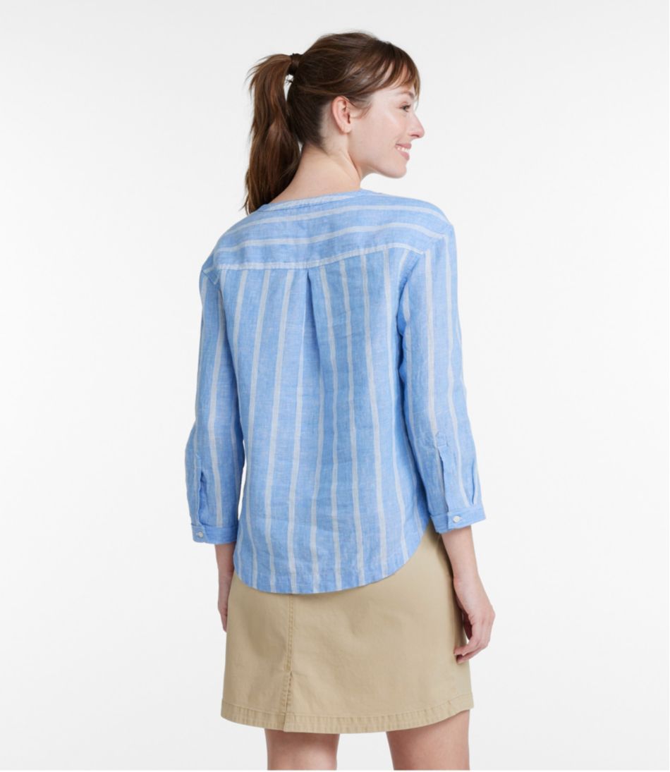Women's Premium Washable Linen Shirt, Splitneck Stripe - Image 3