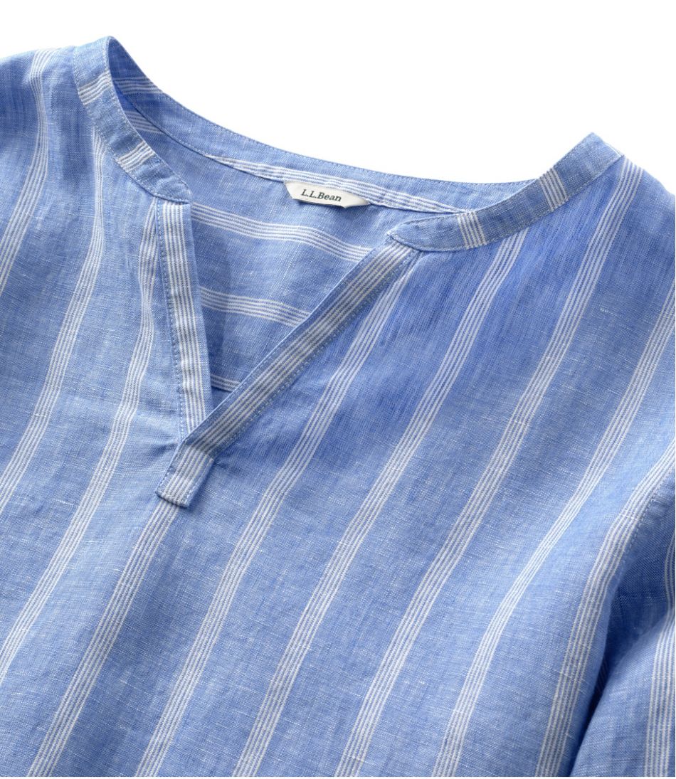 Women's Premium Washable Linen Shirt, Splitneck Stripe - Image 4