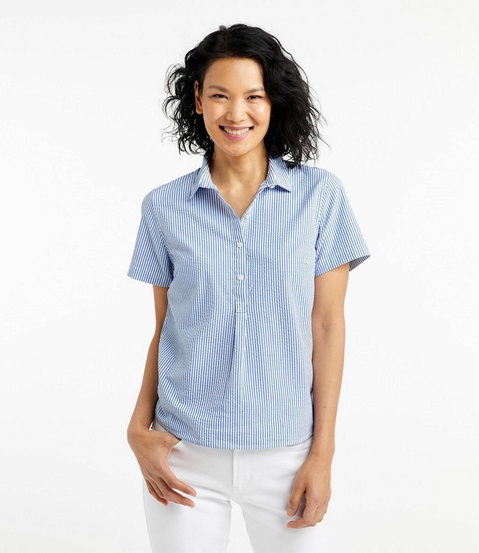 Women's Vacationland Seersucker Shirt, Short-Sleeve Popover Stripe - Image 2