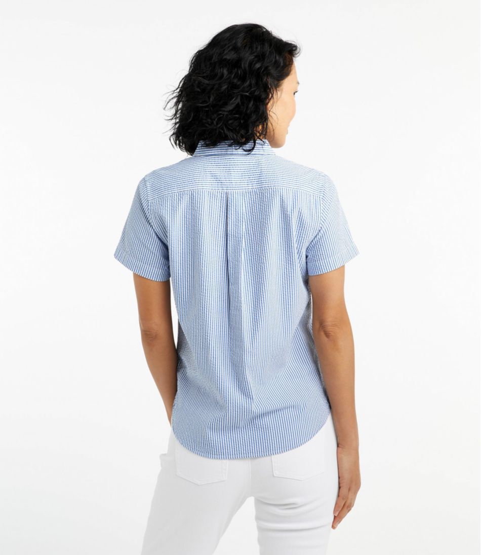 Women's Vacationland Seersucker Shirt, Short-Sleeve Popover Stripe - Image 3