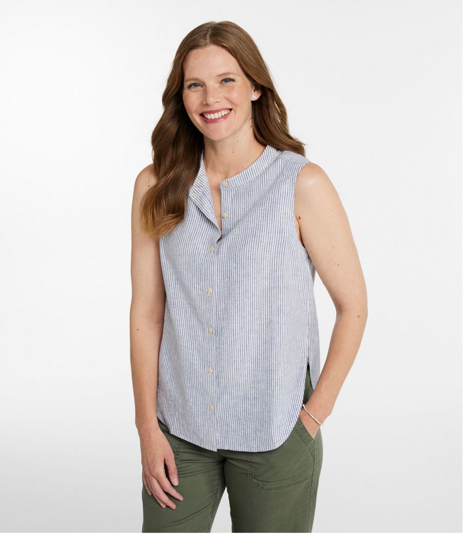 Women's Signature Linen-Blend Button-Front Shirt, Sleeveless - Image 2