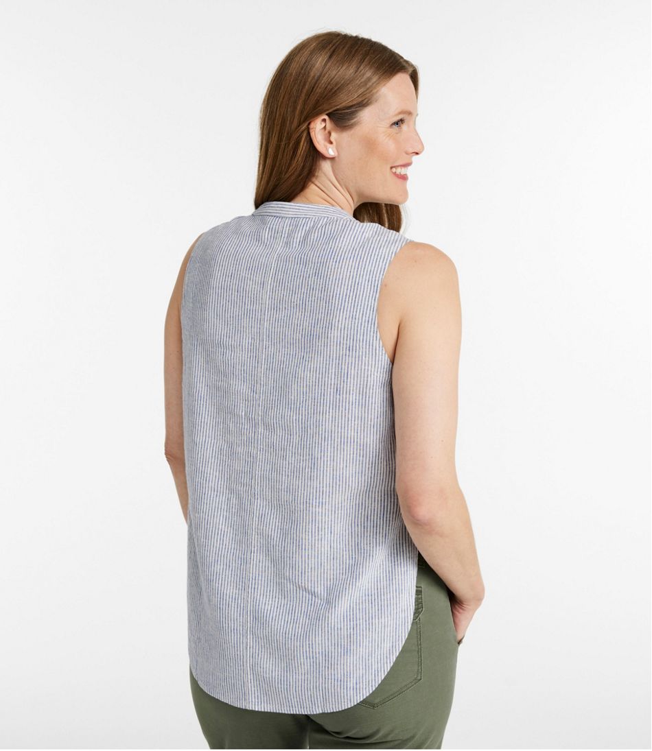 Women's Signature Linen-Blend Button-Front Shirt, Sleeveless - Image 3