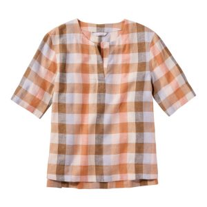 Women's Signature Linen-Blend Splitneck Shirt, Short-Sleeve