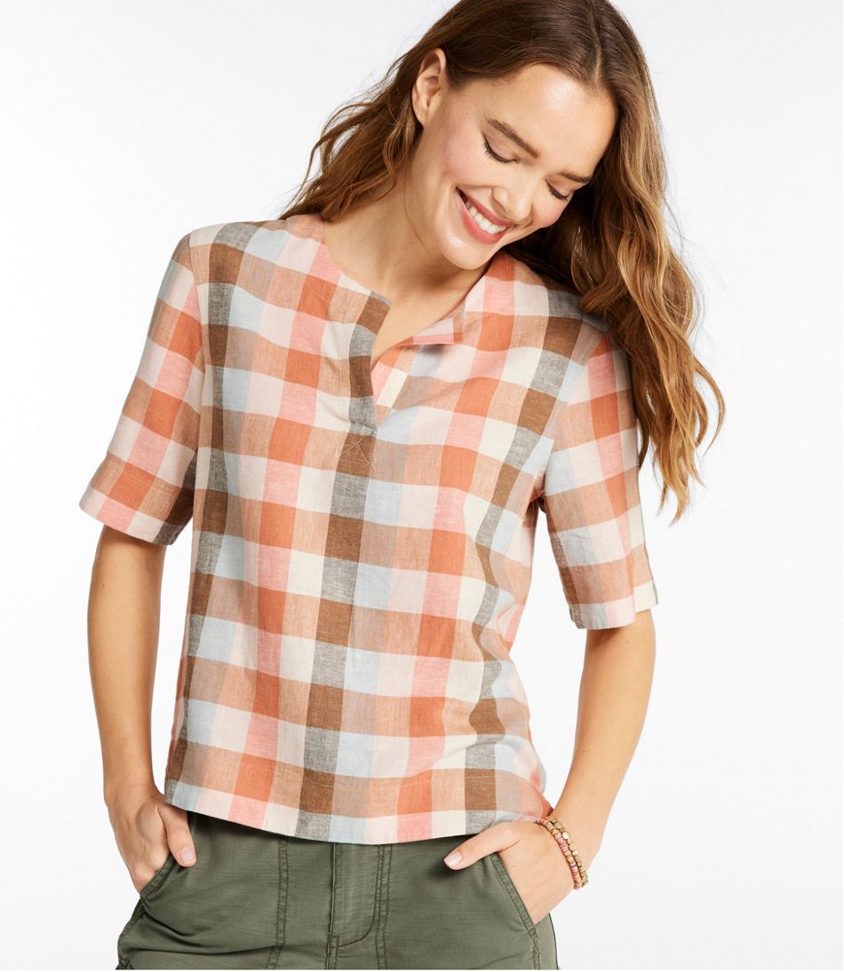 Women's Signature Linen-Blend Splitneck Shirt, Short-Sleeve - Image 2