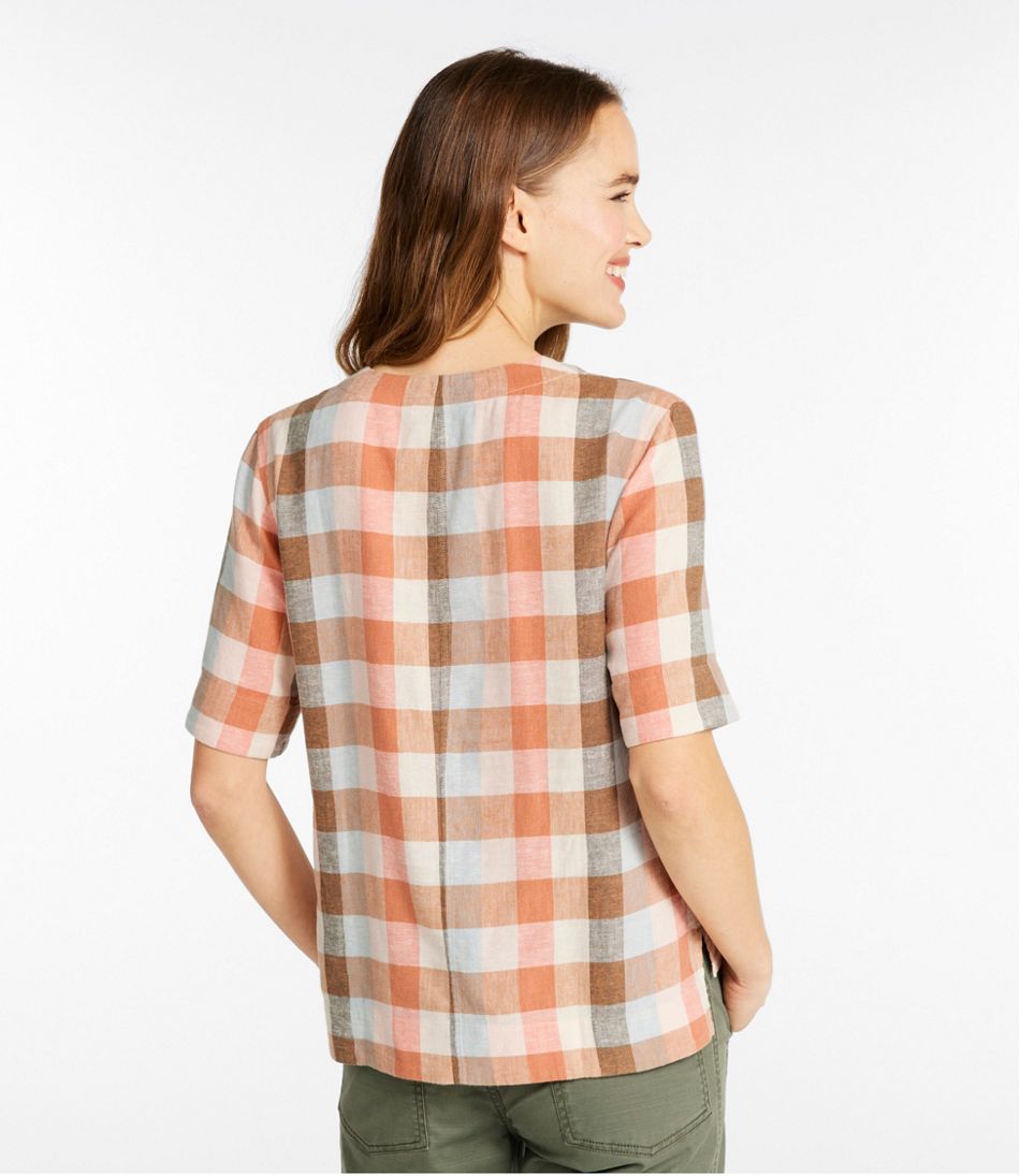 Women's Signature Linen-Blend Splitneck Shirt, Short-Sleeve - Image 3