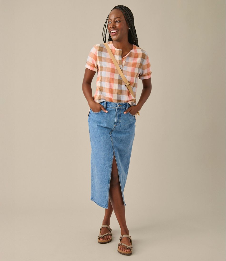 Women's Signature Linen-Blend Splitneck Shirt, Short-Sleeve - Image 7