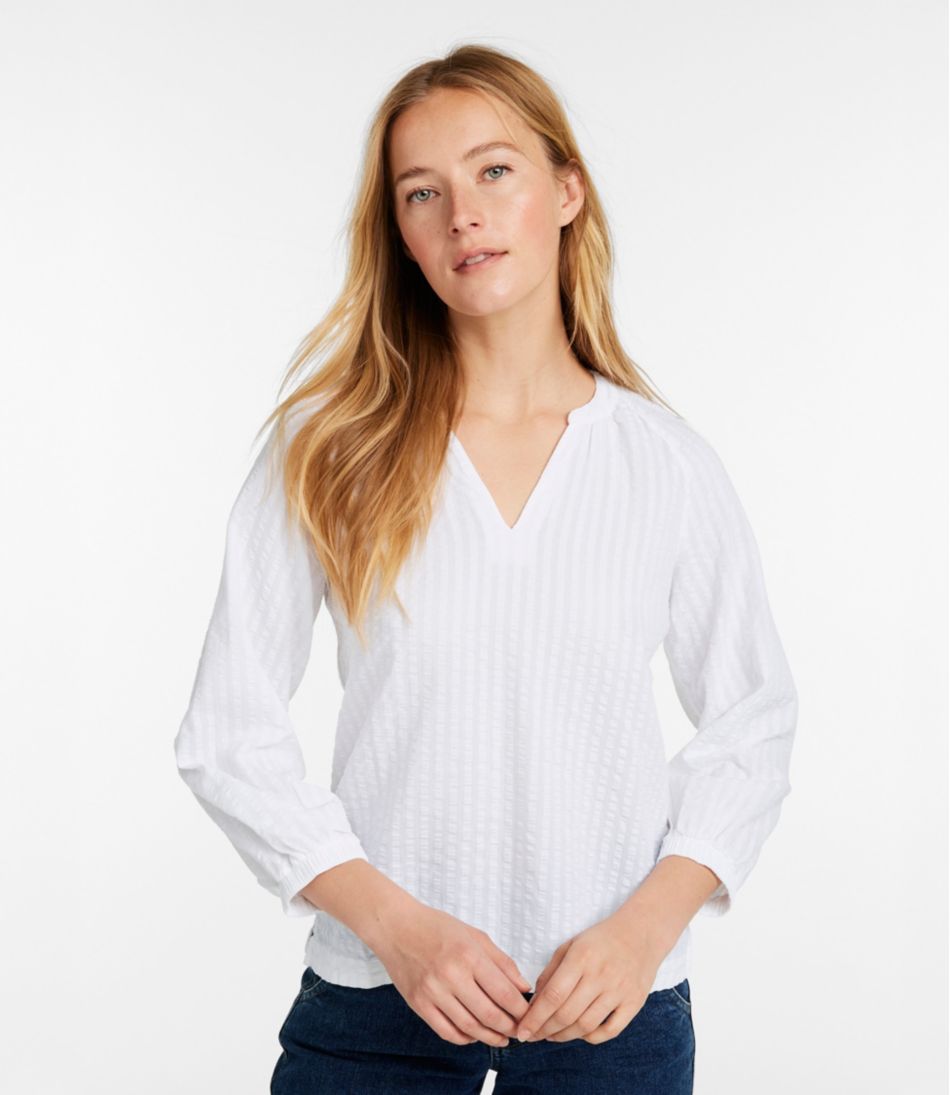 Women's Bean's Seacoast Seersucker Splitneck Shirt - Image 2