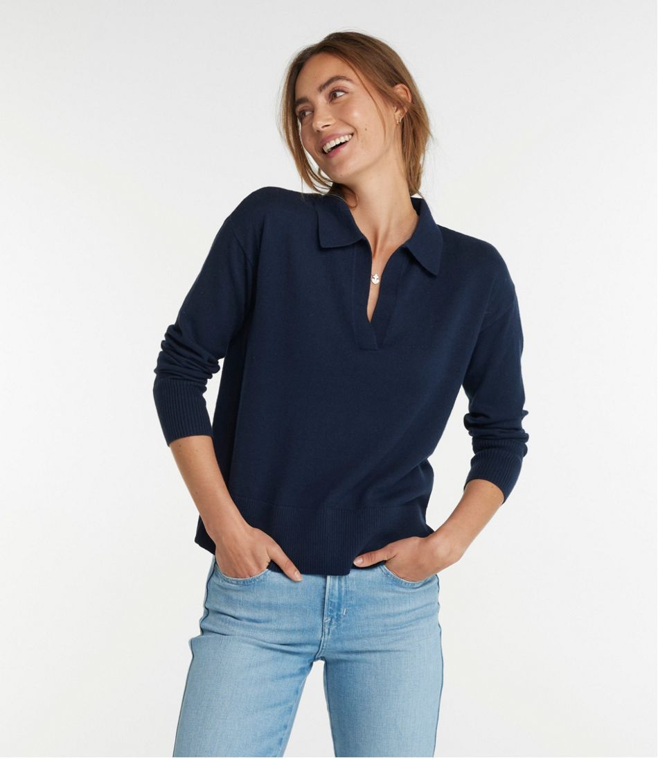 Women's Cotton/Cashmere Sweater, Polo - Image 2