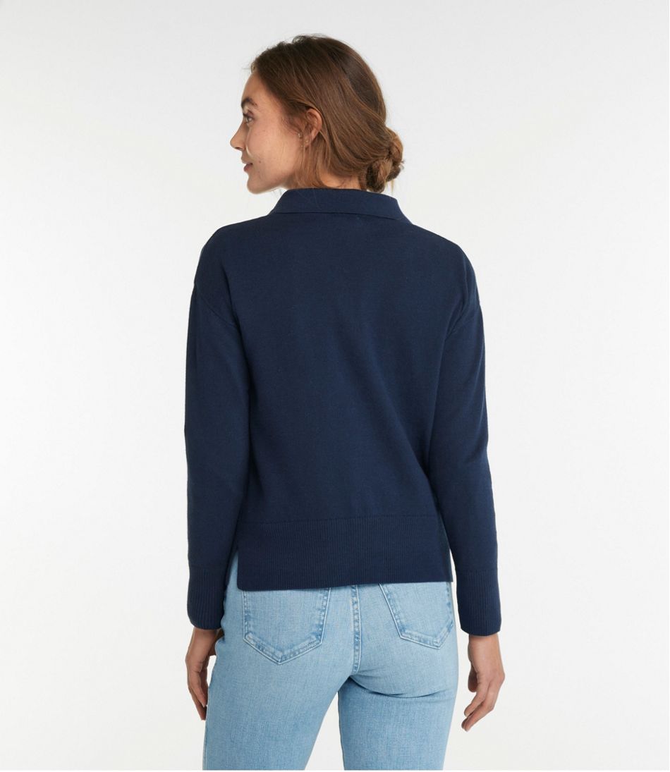 Women's Cotton/Cashmere Sweater, Polo - Image 3