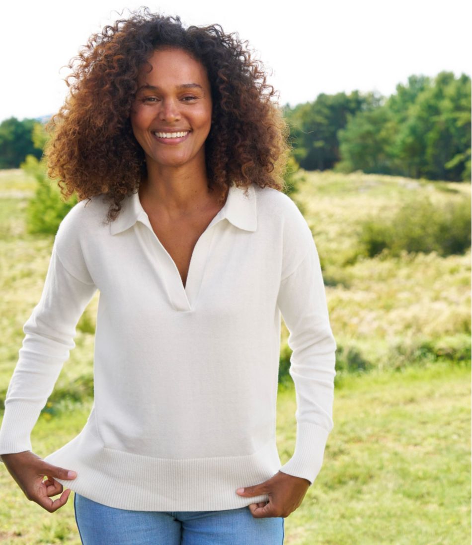 Women's Cotton/Cashmere Sweater, Polo - Image 6