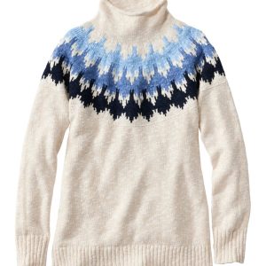 Women's Cotton Ragg Sweater, Funnelneck Pullover Fair Isle