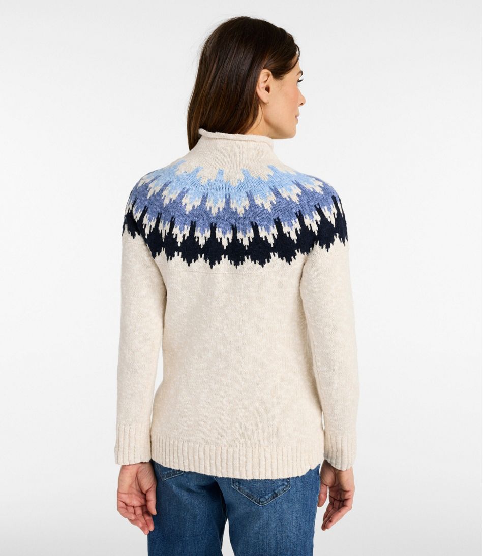 Women's Cotton Ragg Sweater, Funnelneck Pullover Fair Isle - Image 3